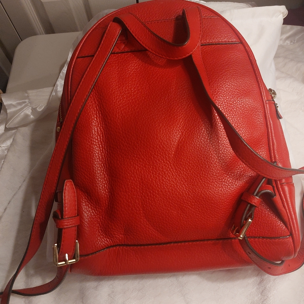 Michael Kors Red Rhea Leather Backpack - Picture 7 of 16